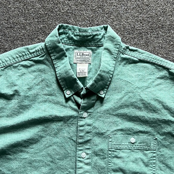 LL Bean Green Short Sleeve Button Down Shirt Mens XL Traditional Fit Casual Top - Picture 2 of 12